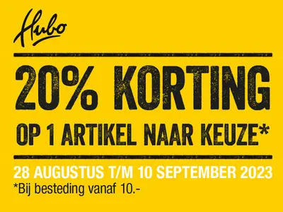 HUBO Bouwmarkt stunt! 20% korting op 1 artikel naar keuze