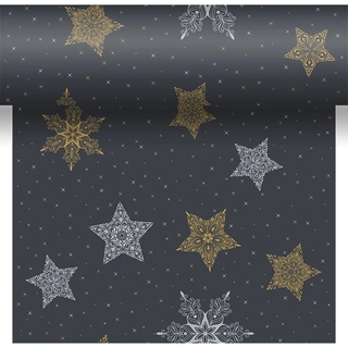 Duni 3-in-1 Rol Snowstars Black - 40x480 cm