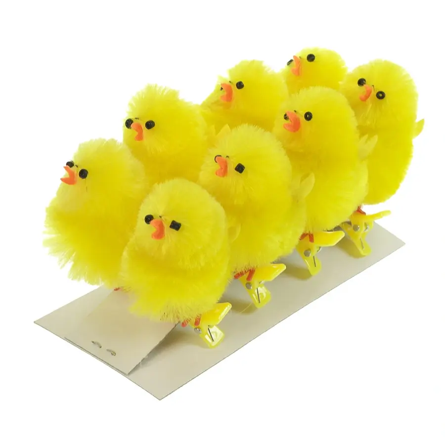 Chenille Kuikens Op Clip Geel - 8 st.