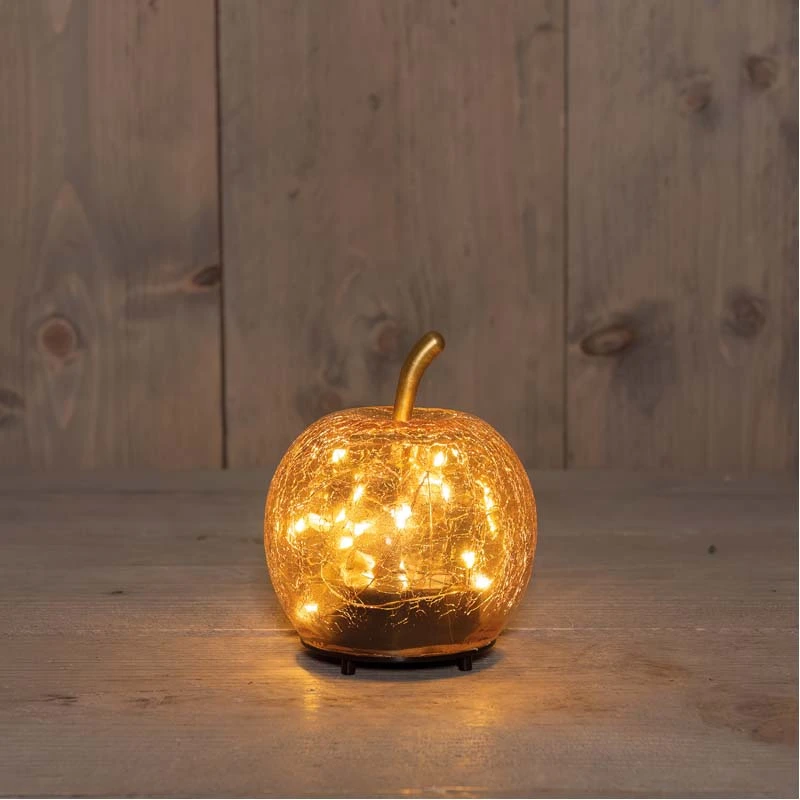 LED Appel Glas Crackle 11x12 cm - Amber - afbeelding 2