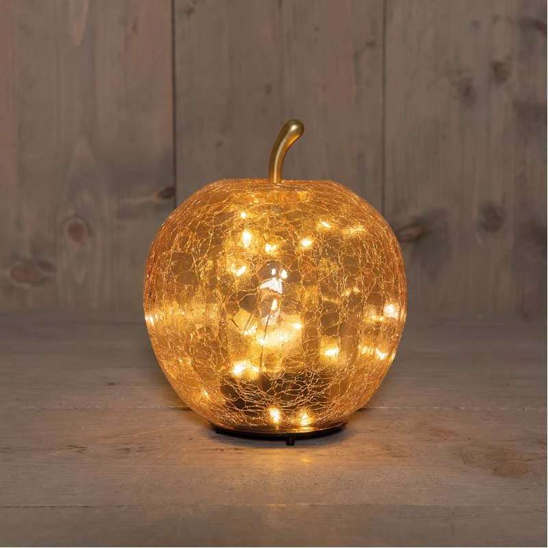 LED Appel Glas Crackle 15x17 cm - Amber - afbeelding 2