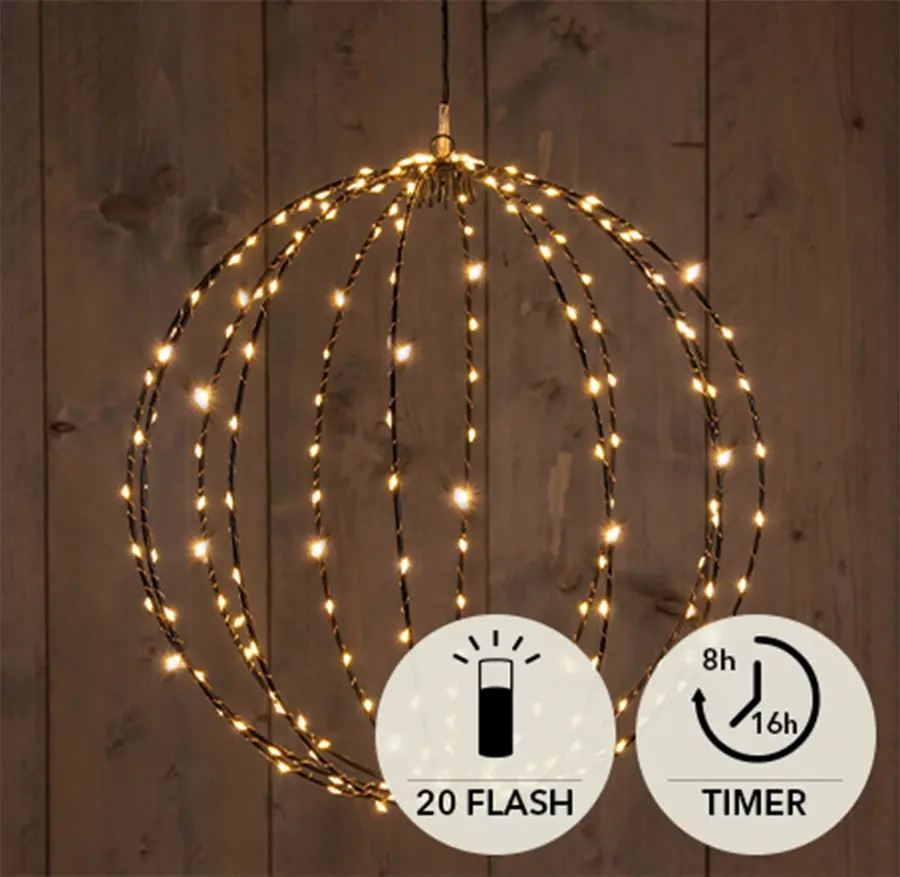 LED Bal Zwart 40 cm - Klassiek Wit Licht