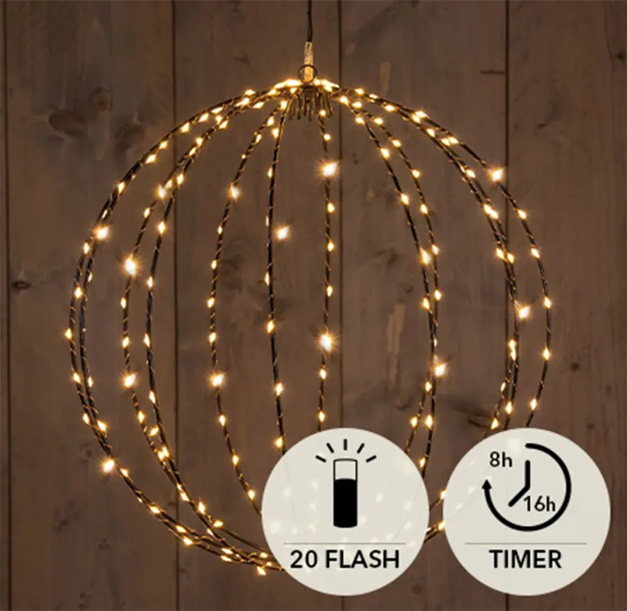 LED Bal Zwart 50 cm - Klassiek Wit Licht