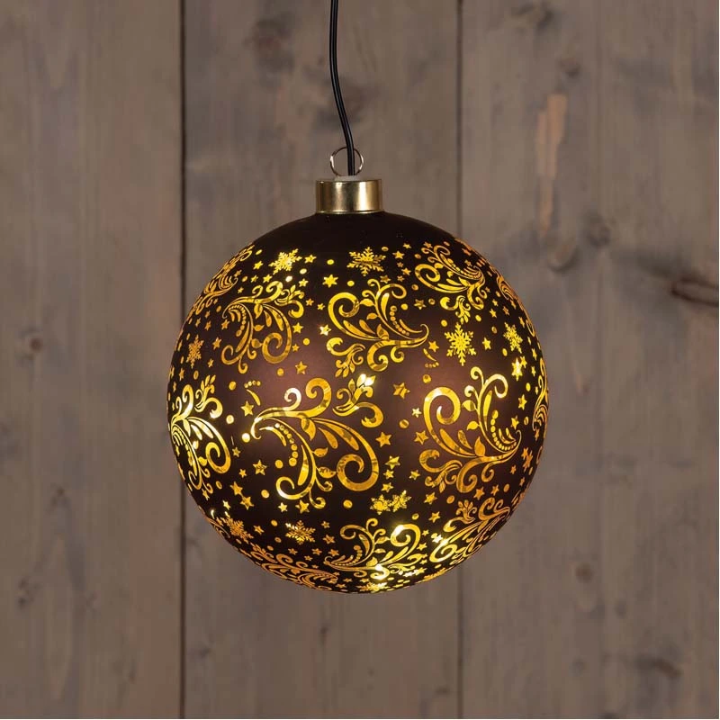 Bal Glas Draaiend LED 15 cm - Donkerbruin - afbeelding 2