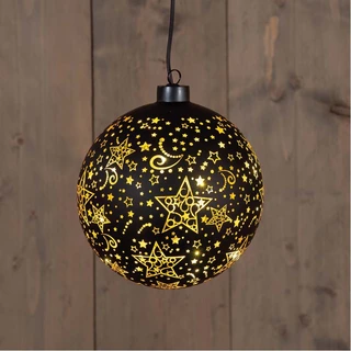 Bal Glas Draaiend LED 15 cm - Zwart/Goud - afbeelding 2