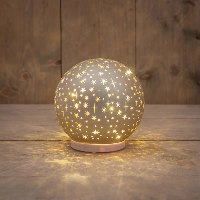 Bal Glas Op Voet Draaiend LED 15 cm - Champagne - afbeelding 2