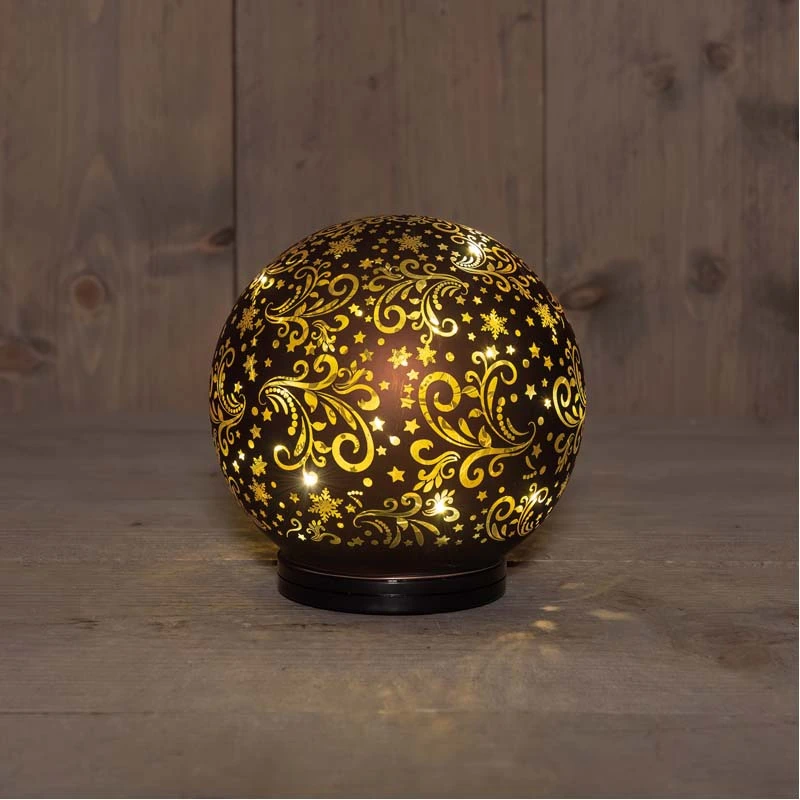 Bal Glas Op Voet Draaiend LED 15 cm - Donkerbruin - afbeelding 2