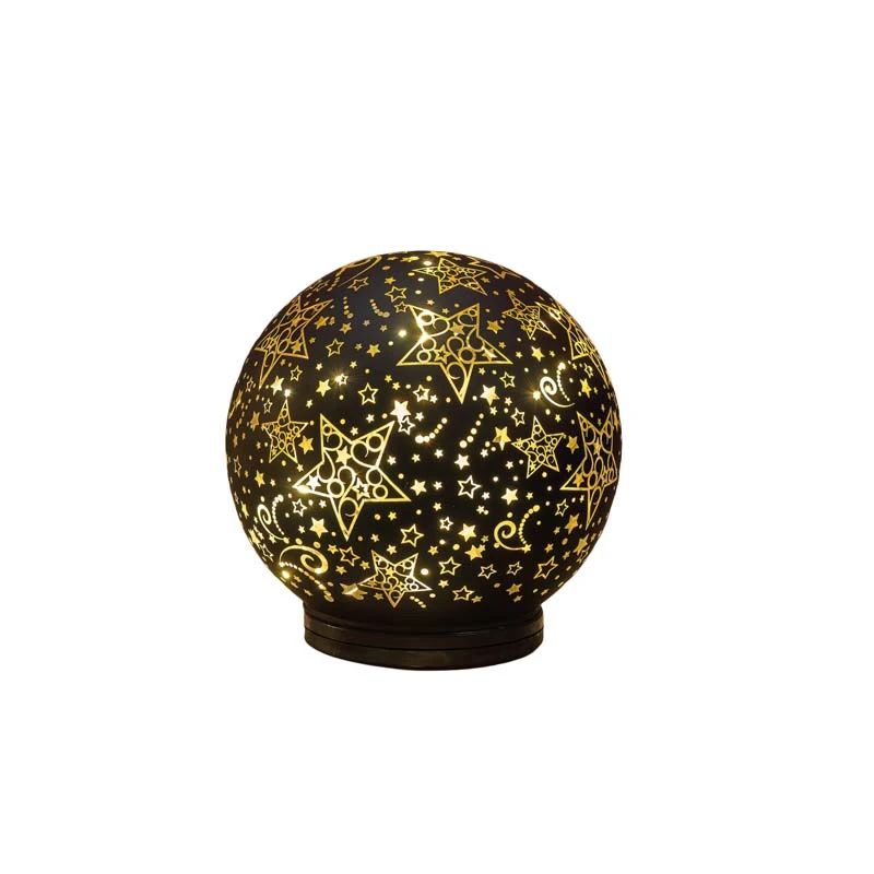 Bal Glas Op Voet Draaiend LED 15 cm - Zwart/Goud - afbeelding 1