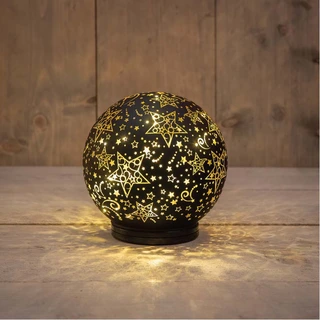 Bal Glas Op Voet Draaiend LED 15 cm - Zwart/Goud - afbeelding 2