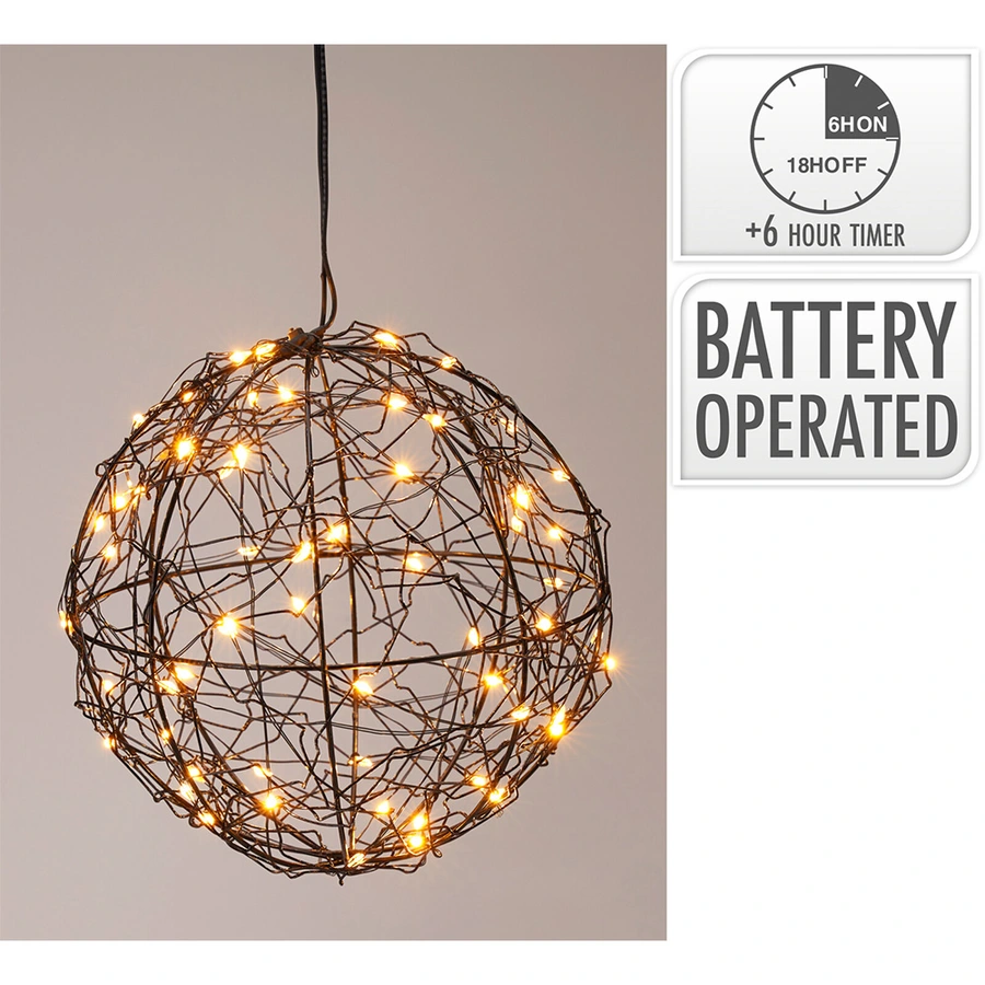 LED Bal Zwart Metaal - 15 cm