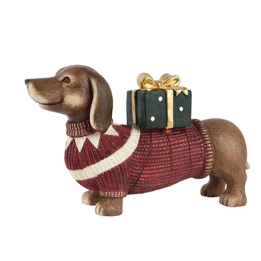 Kerstbeeld Hond met Pakje - 28 cm