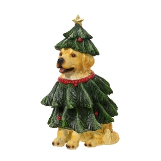 Beeldje Hond met Kerstboompak - 24 cm