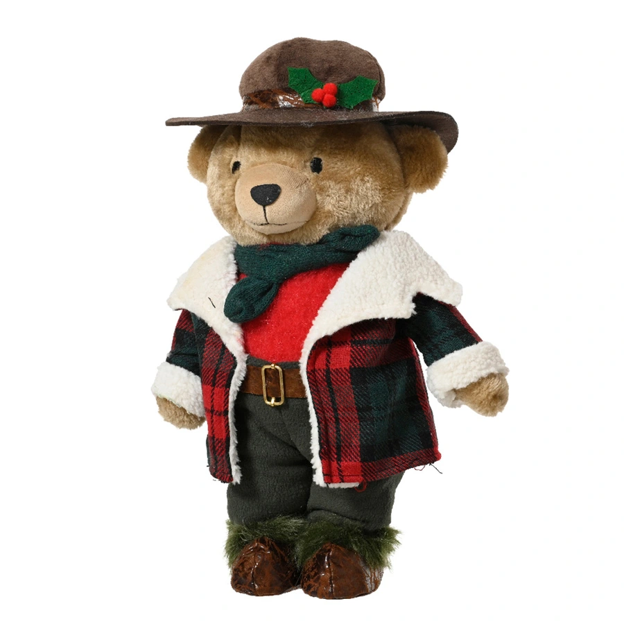 Beer Knuffel met Ruitjesjas Rood/Bruin - 45 cm