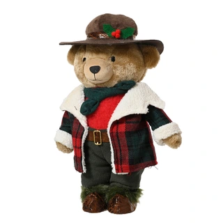 Beer Knuffel met Ruitjesjas Rood/Bruin - 45 cm