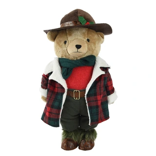 Beer Knuffel met Ruitjesjas Rood/Bruin - 60 cm