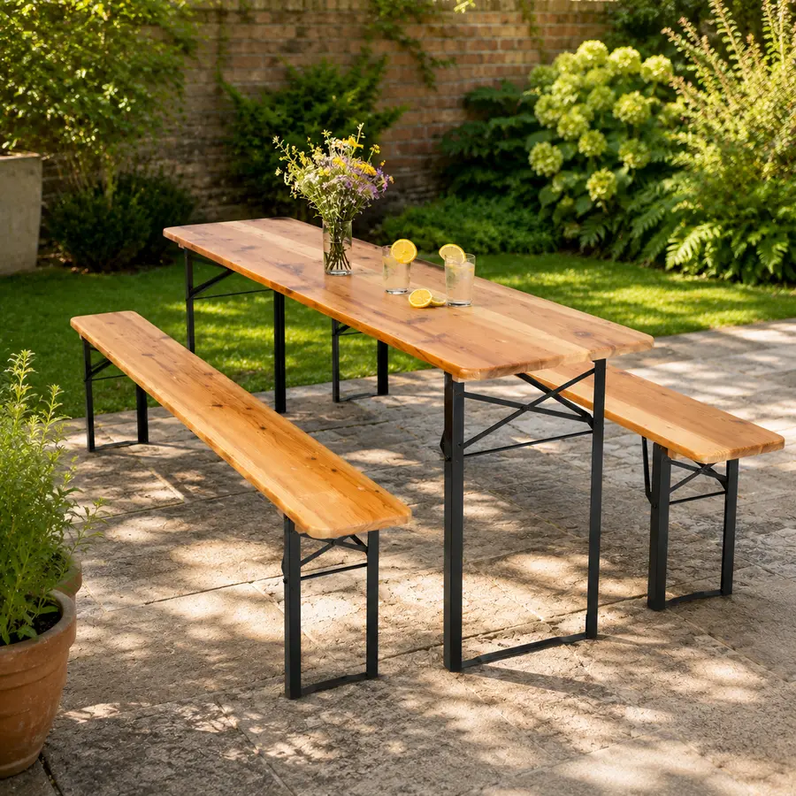 Biertafelset Hout - 220 x 50 cm - afbeelding 2