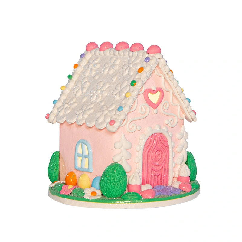 Paas Bloemenhuisje Roze Klei LED - 13x13 cm