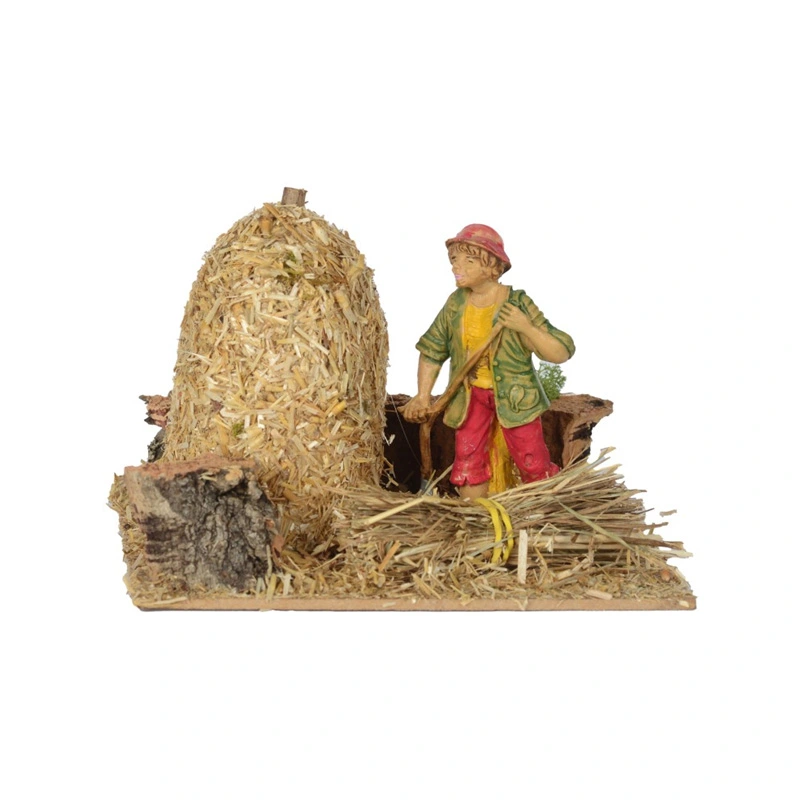 Boer met Hooistapel - 15x15x16 cm