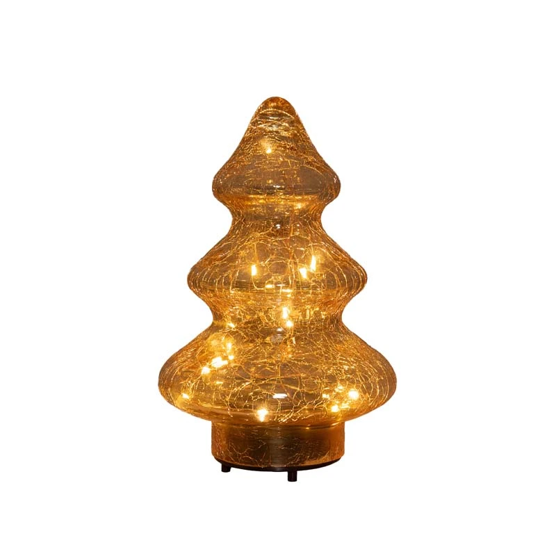 LED Kerstboom Glas Crackle 13x21 cm - Amber - afbeelding 1
