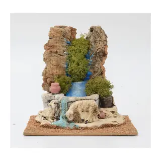 Waterput met Water en Schapen  - 16x16x18  cm