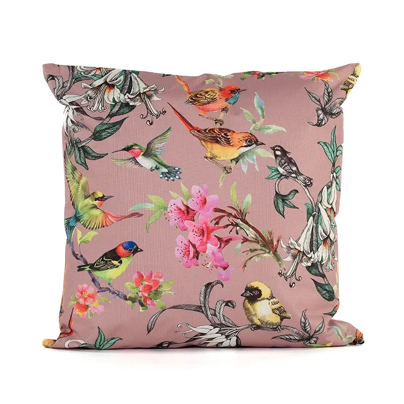 Anna's Collection Buitenkussen Vogels Oud Roze - 45x45 cm