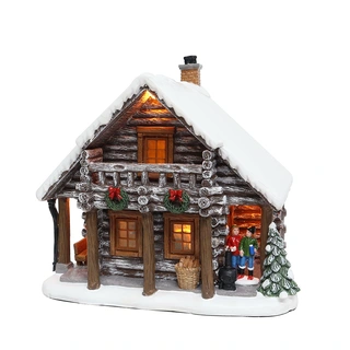 Santaville Houten Chalet LED - 19x17x17 cm