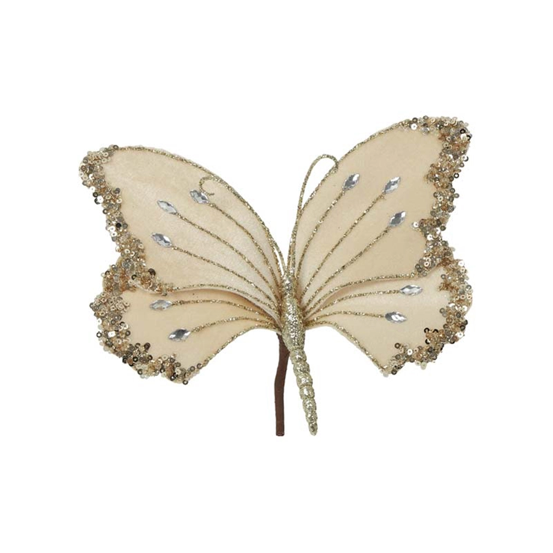 Kerstboomclip Vlinder - Beige
