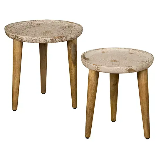 Tower Living Coffeetable set of 2 white burnt -natural leg