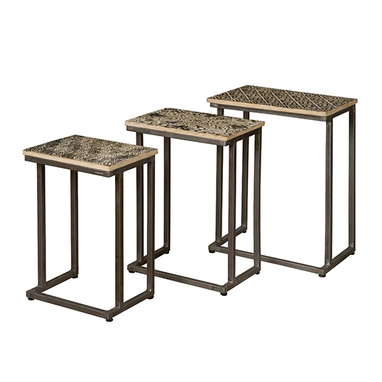 Tower Living Coffeetable set of 3 Off white + black print / Metal natural