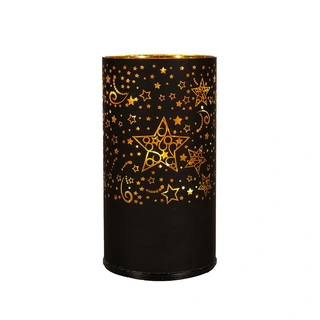 LED Lantaarn Glas Sterren Draaiend Ø9x16 cm - Zwart/Goud - afbeelding 2