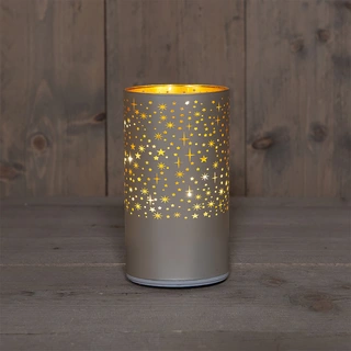 LED Lantaarn Glas Sterren Draaiend Ø9x16 cm - Champagne - afbeelding 1