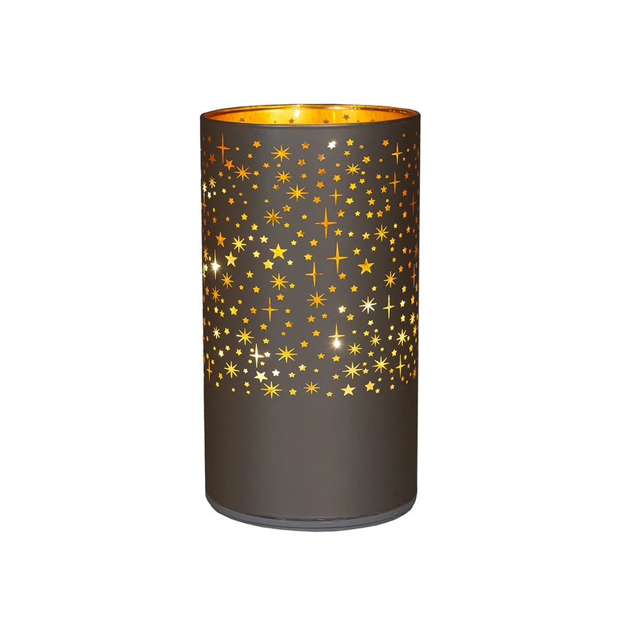 LED Lantaarn Glas Sterren Draaiend Ø9x16 cm - Champagne - afbeelding 2