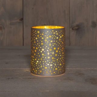 LED Lantaarn Glas Sterren Ø9x12 cm - Champagne - afbeelding 1