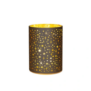 LED Lantaarn Glas Sterren Ø9x12 cm - Champagne - afbeelding 2