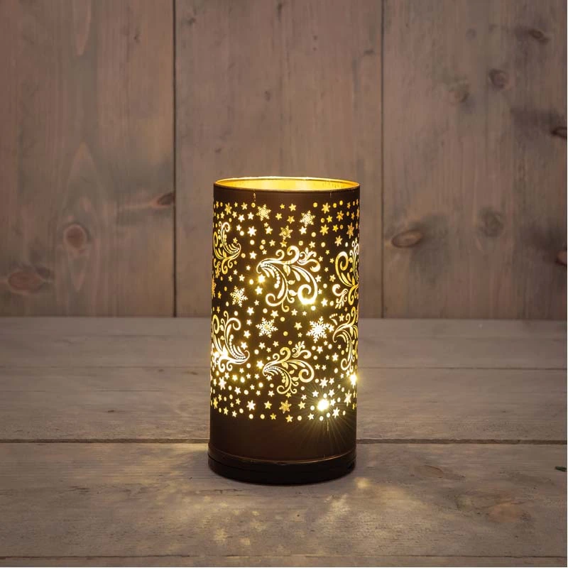 Cilinder Glas Draaiend LED 9x17 cm - Donkerbruin - afbeelding 2