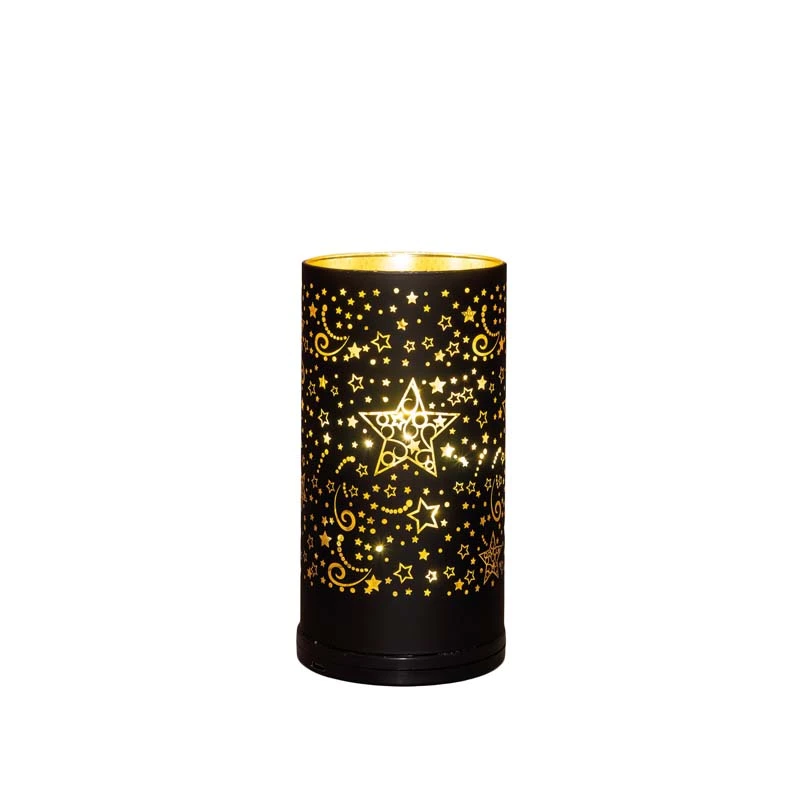 Cilinder Glas Draaiend LED 9x17 cm - Zwart/Goud - afbeelding 1