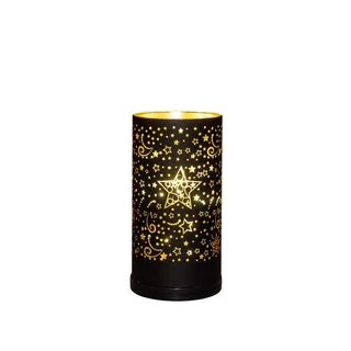 Cilinder Glas Draaiend LED 9x17 cm - Zwart/Goud