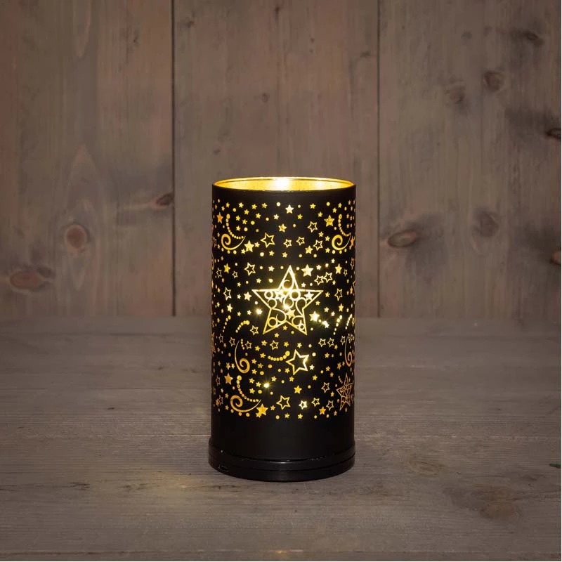 Cilinder Glas Draaiend LED 9x17 cm - Zwart/Goud - afbeelding 2