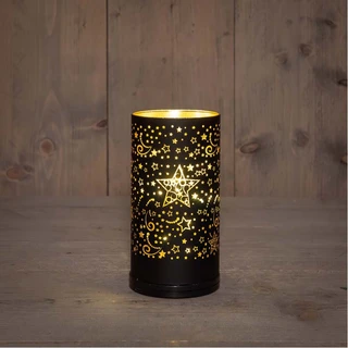 Cilinder Glas Draaiend LED 9x17 cm - Zwart/Goud - afbeelding 2