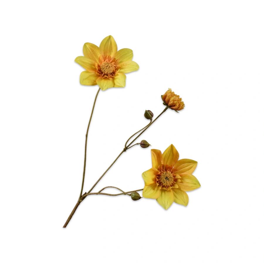 Kunstbloem Dahlia Geel/Groen - 65 cm - afbeelding 1
