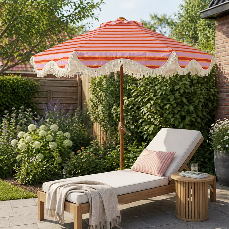 Decoris Parasol Franje Streep Lila - Ø180 cm - afbeelding 2