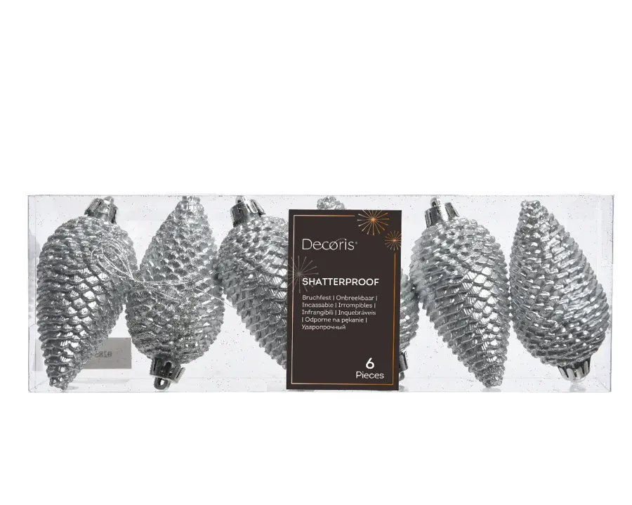 Dennenappels 6 st. - Zilver - afbeelding 1