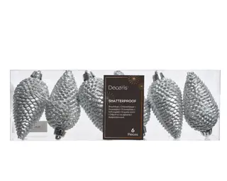 Dennenappels 6 st. - Zilver - afbeelding 1
