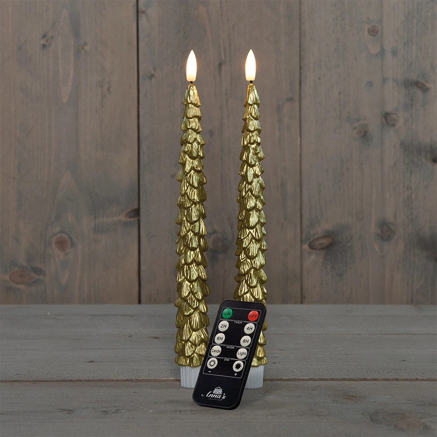 LED Dinerkaars Kerstboom Wax Goud 27 cm - 2 st. - afbeelding 1