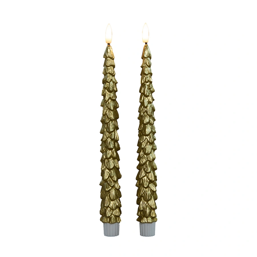 LED Dinerkaars Kerstboom Wax Goud 27 cm - 2 st. - afbeelding 2
