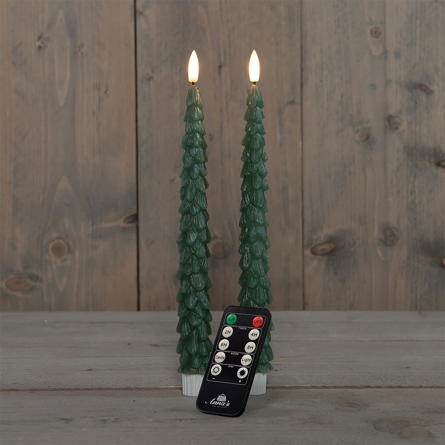 LED Dinerkaars Kerstboom Wax Groen 27 cm - 2 st. - afbeelding 1