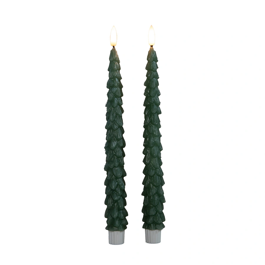 LED Dinerkaars Kerstboom Wax Groen 27 cm - 2 st. - afbeelding 2