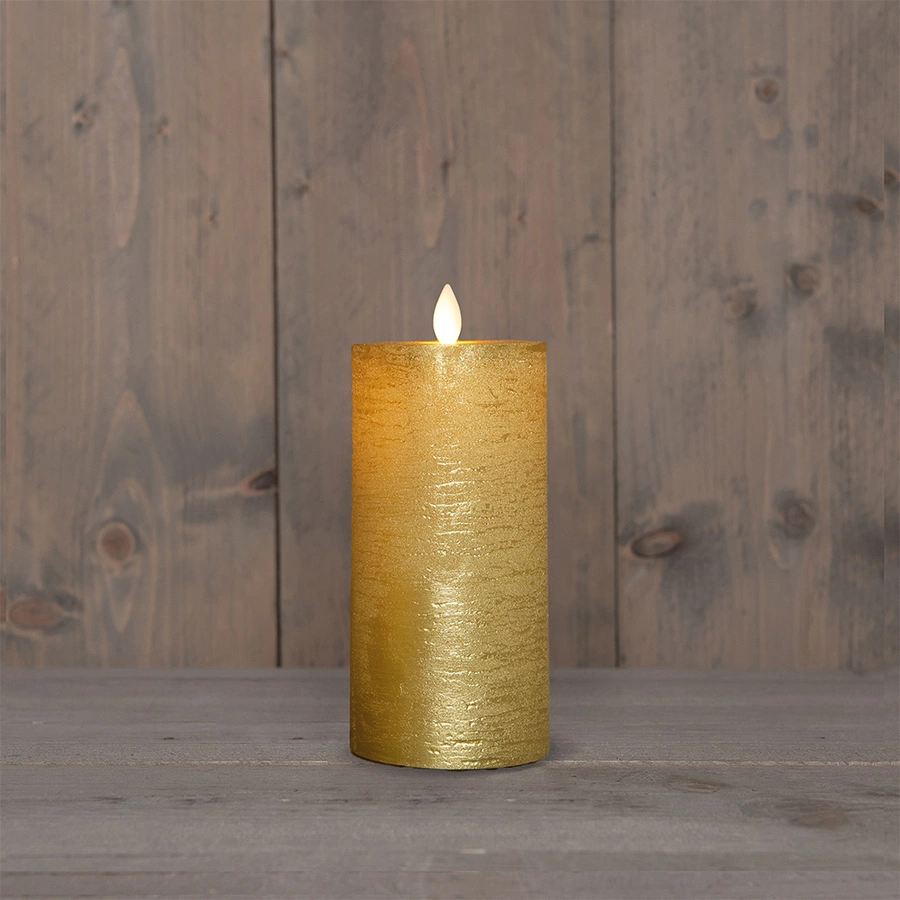 LED Kaars Rustiek Wax Goud Ø7,5x15 cm - afbeelding 1