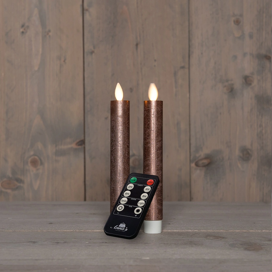 LED Dinerkaarsen Rustiek Wax Brons 18 cm - 2 st. - afbeelding 1