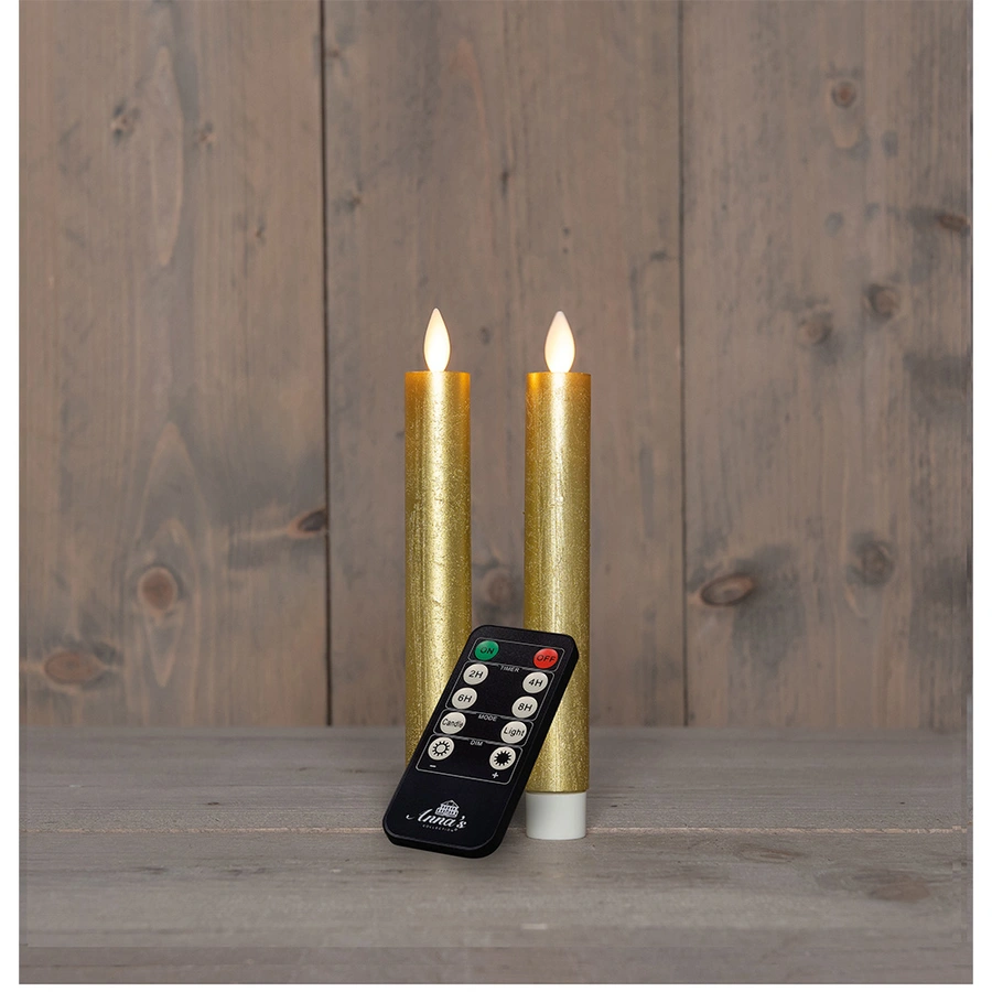 LED Dinerkaarsen Rustiek Wax Goud 18 cm - 2 st. - afbeelding 1